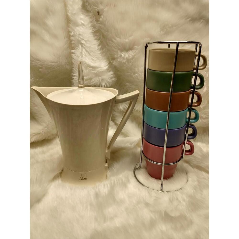 Vintage Oster Electric Coffee Percolator And Mug Set Untested